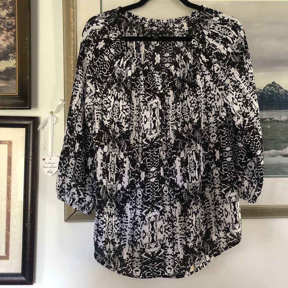 Apt 9 Black White Snake Reptile Print Loose Fit Blouse Sz M A3548